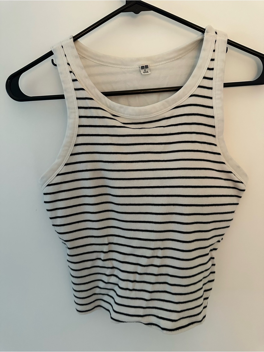 Uniqlo Striped Ribbed Tank Top with built in bra - White/Black